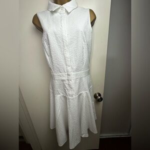 A/X Armani Exchange White Cotton Seersucker Collared Shirt Dress 10 *Like New